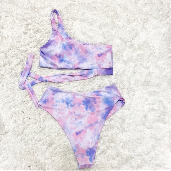 NEW Tie Dye One shoulder Two Piece Cheeky Bikini M - Picture 3 of 5
